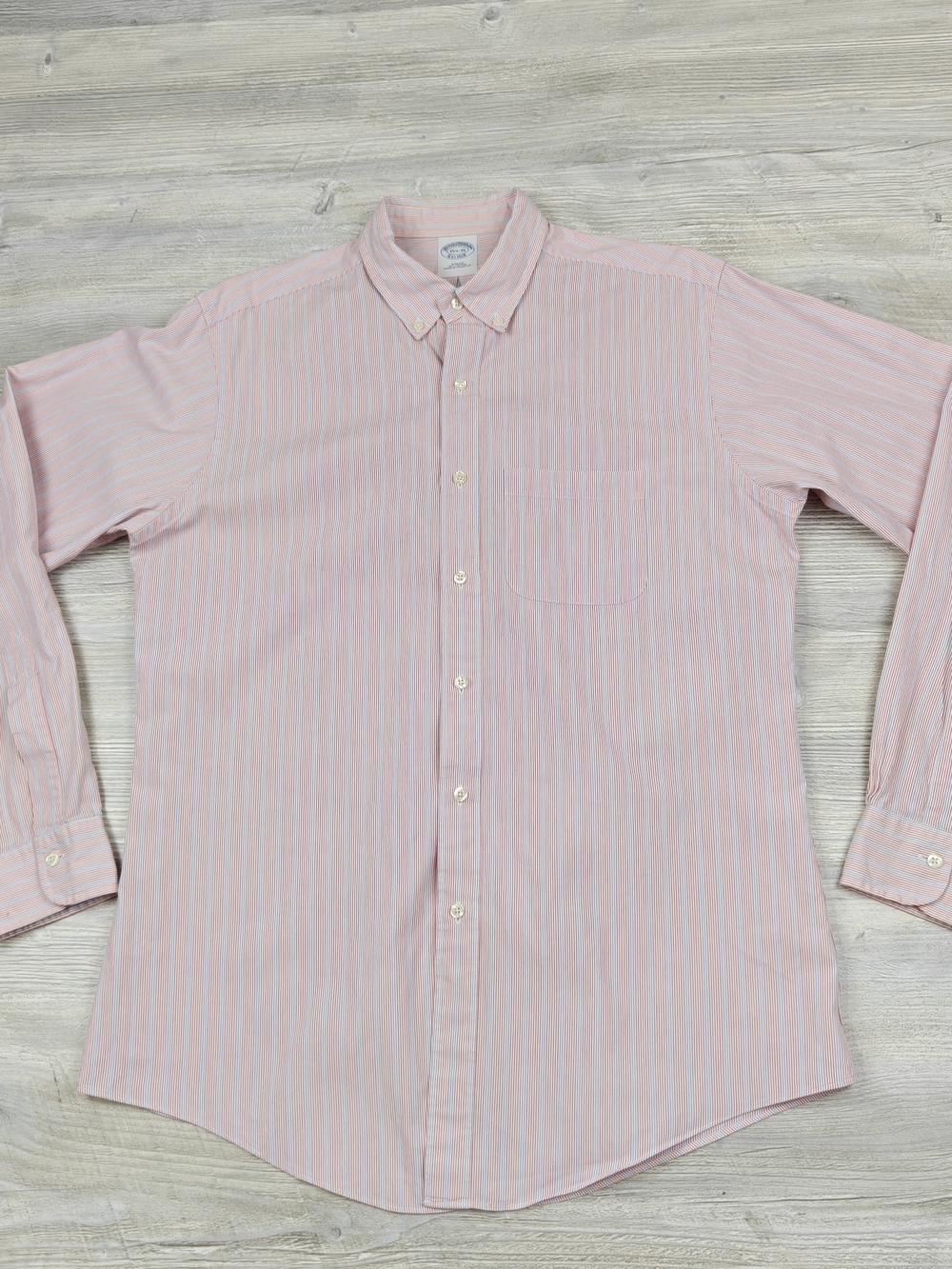 Brooks Brothers Mens 15.5 35 Slim Fit Red Blue Multi Stripe Dress Shirt Cotton M